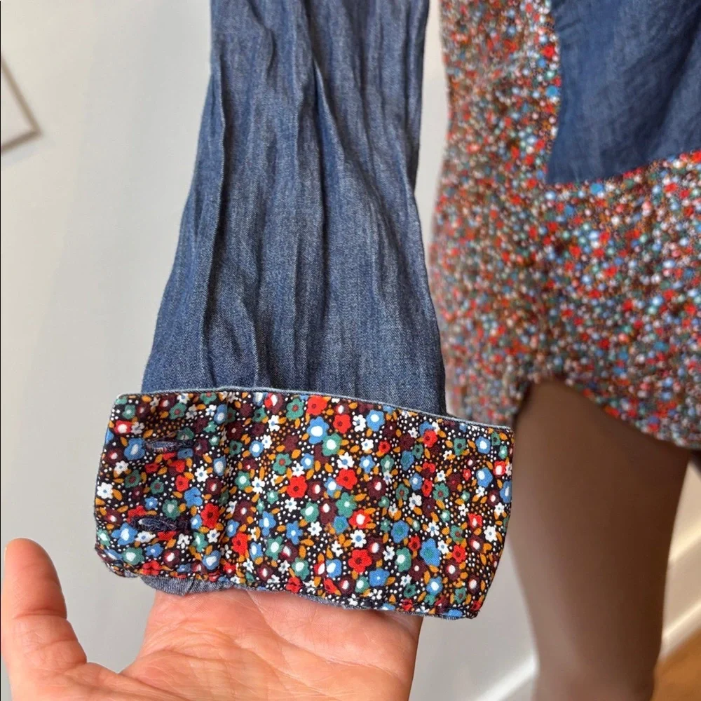 Anthropologie Postage Stamp chambray floral denim button down shirt longsleeve 4 - Picture 5 of 11